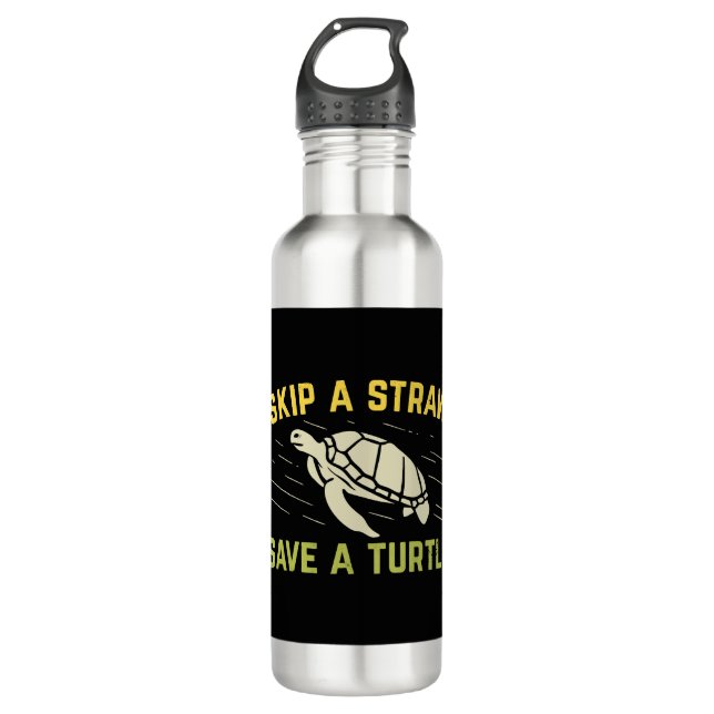 Skip A Straw Save A Turtle Scuba Diver Diving Gift Stainless Steel Water Bottle (Front)