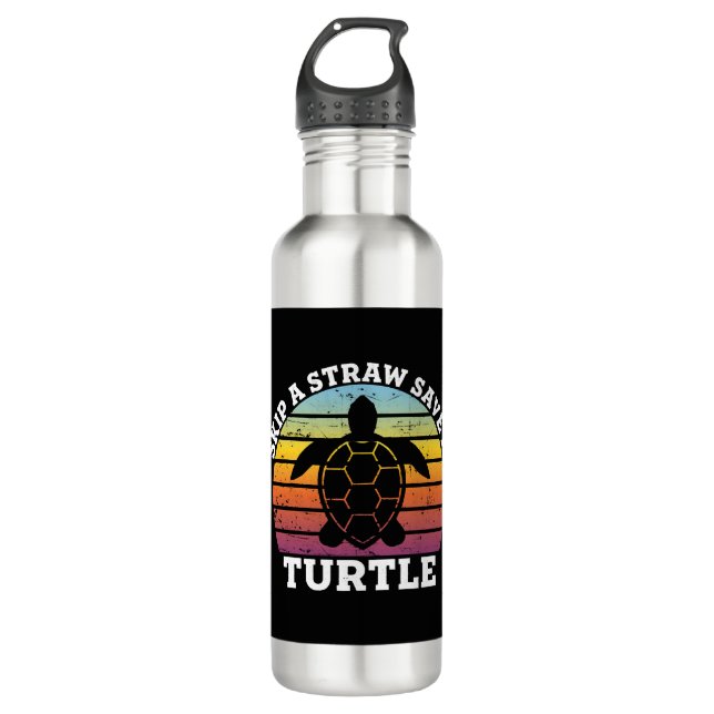 Skip A Straw Save a Turtle Shirt Stainless Steel Water Bottle (Front)