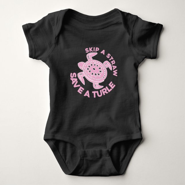 Skip a Straw Save Turtles marine creatures Baby Bodysuit (Front)