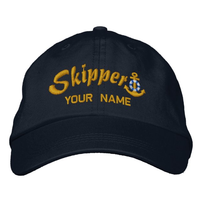 Skipper Anchor Your Boat Name Your Name Embroidered Baseball Cap (Front)