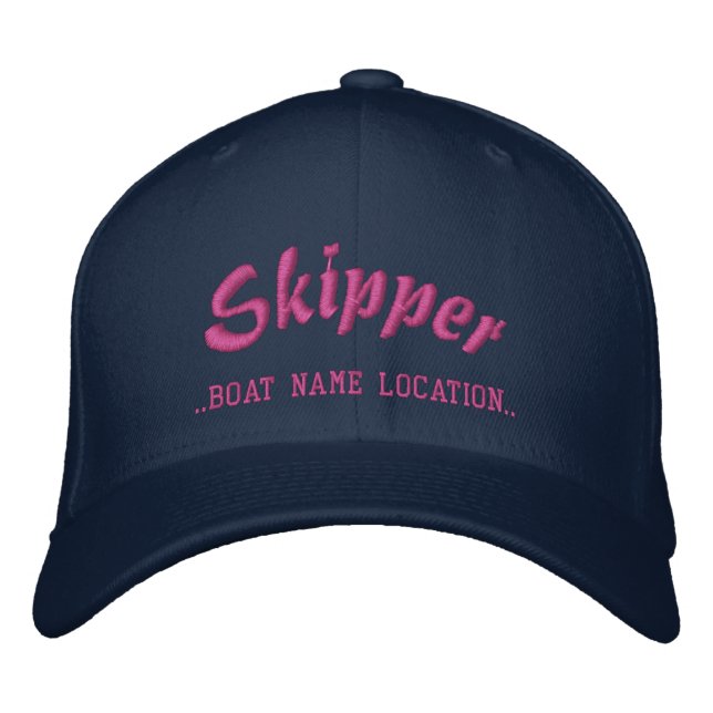 SKIPPER Customizable Boat Name Your Name Embroidered Baseball Cap (Front)