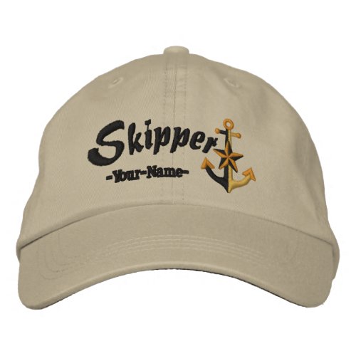 Skipper Customizable with Name Large Anchor Embroidered Baseball Hat