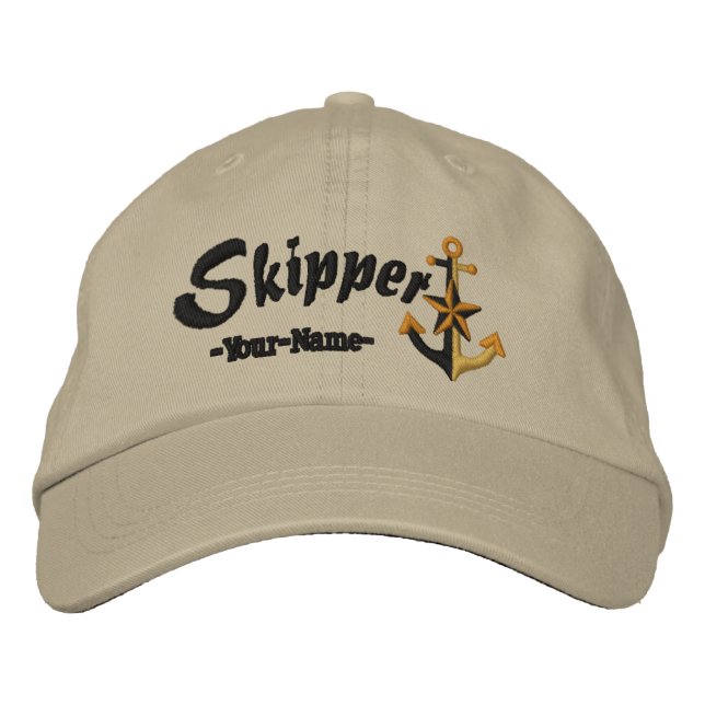 Skipper Customizable with Name Large Anchor Embroidered Baseball Hat (Front)