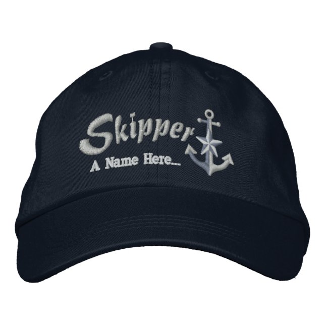 Skipper Customizable with Your Text Star Anchor Embroidered Baseball Hat (Front)