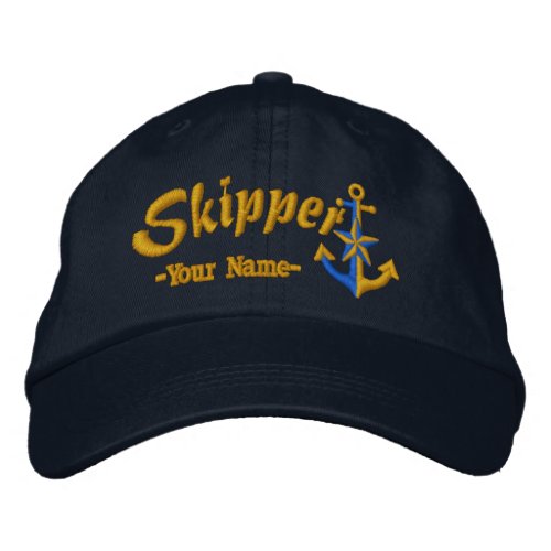 Skipper Customizable Your Name Large Anchor Embroidered Baseball Cap
