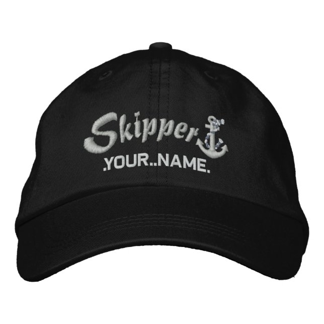 Skipper Customizable Your Name Silver Rope Anchor Embroidered Baseball Hat (Front)