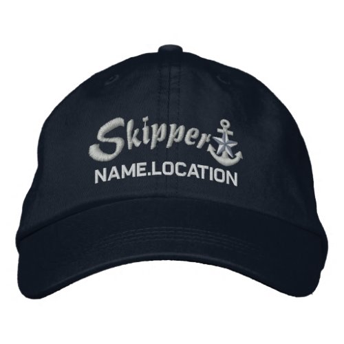 Skipper Customizable Your Name Silver Star Anchor Embroidered Baseball Cap