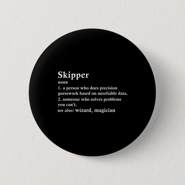 Skipper Job Title Definition Funny Boating Captain Button (Front)