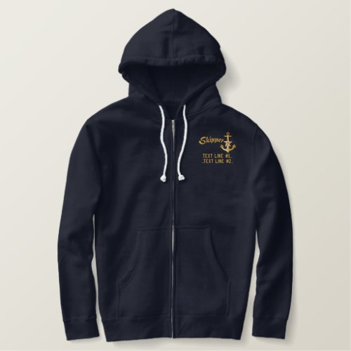 Skipper Nautical Golden Star Anchor Your Text Embroidered Hoodie