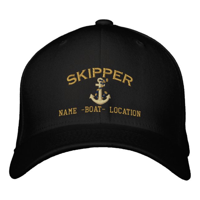 Skipper Nautical Rope Anchor Your Boat Name Embroidered Baseball Hat (Front)