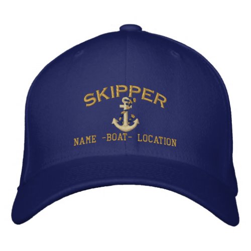 Skipper Nautical Rope Anchor Your Boat Name Embroidered Baseball Hat