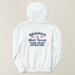 Skipper Nautical Star Anchor Easily Personalized Embroidered Hoodie