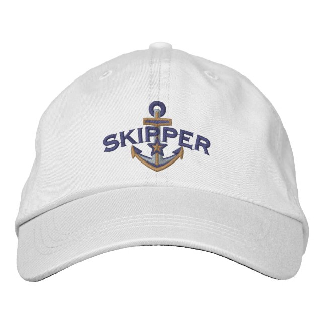 Skipper Nautical Star Anchor Embroidery Embroidered Baseball Cap (Front)