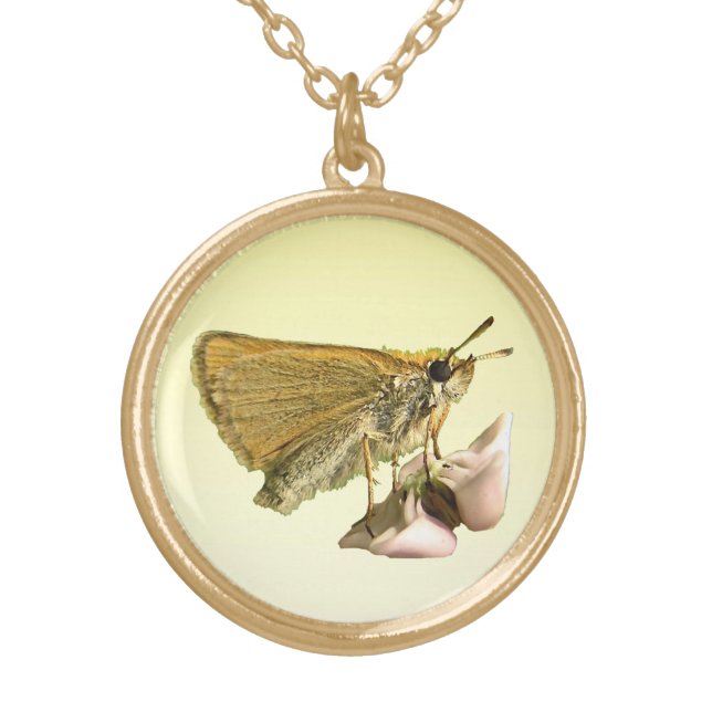 Skipper on Milkweed Gold Plated Necklace (Front)