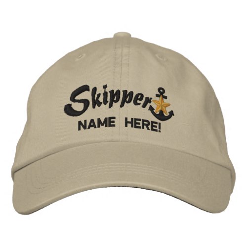 Skipper Personalize Your Name Gold Star Anchor Embroidered Baseball Cap