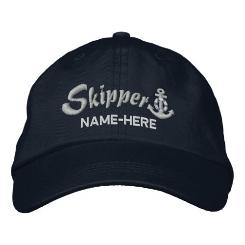 Skipper Personalize Your Name Silver Anchor Embroidered Baseball Cap