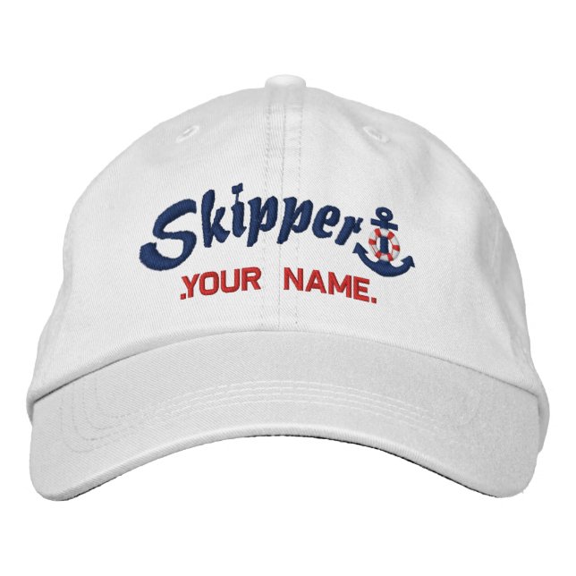 Skipper Personalized Your Name Lifesaver Anchor Embroidered Baseball Cap (Front)