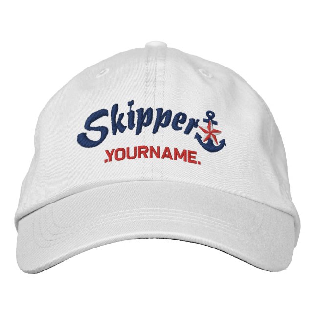 Skipper Personalized Your Name Star Anchor Embroidered Baseball Cap (Front)