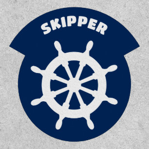 Skipper Ship's Wheel Navy Blue White Boating Patch