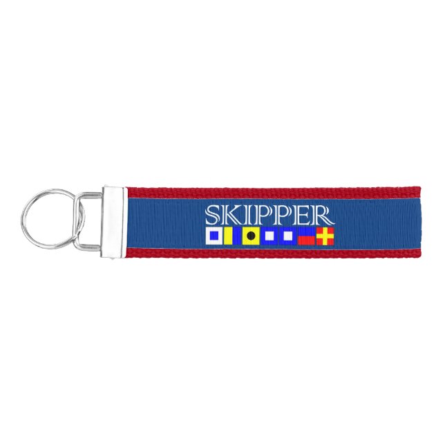 Skipper Title in Nautical Signal Flags Your Name Wrist Keychain (Keys on Left)