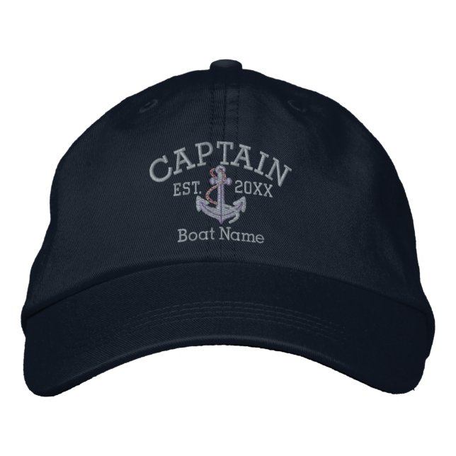 Skipper With Anchor Personalized Embroidered Baseball Cap (Front)