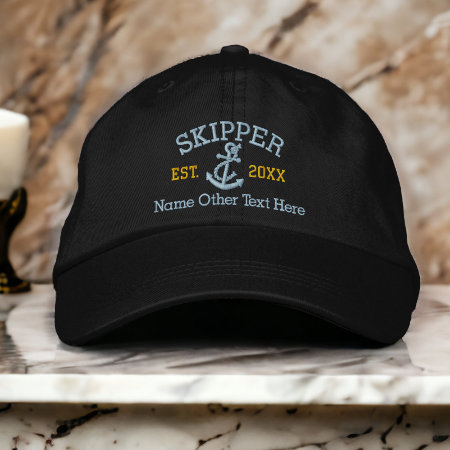 Skipper With Anchor Personalized Embroidered Baseball Cap
