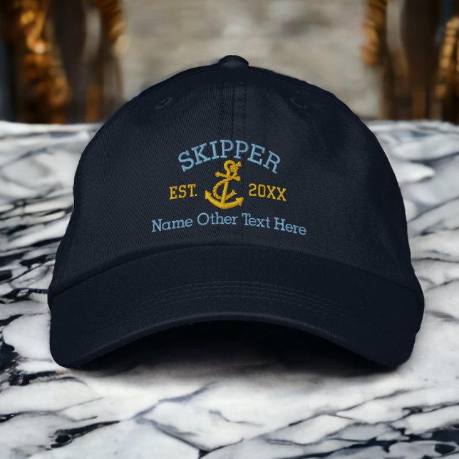 Skipper With Anchor Personalized Embroidered Baseball Cap (Creator Uploaded)