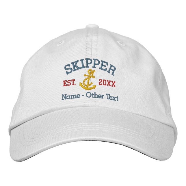 Skipper With Anchor Personalized Embroidered Baseball Cap (Front)