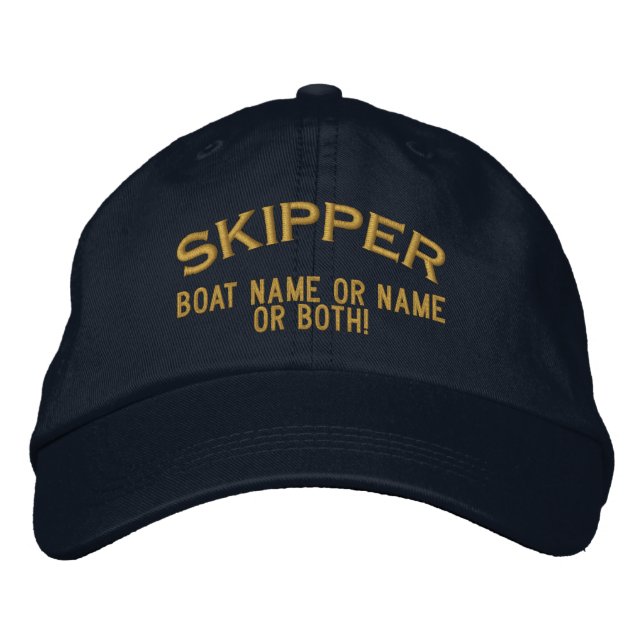 Skipper Your Boat Name Your Name or Both! Embroidered Baseball Cap (Front)