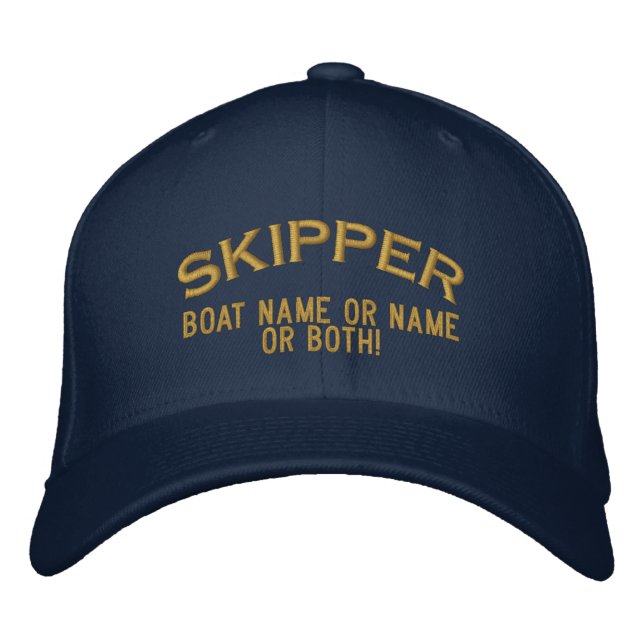 Skipper Your Boat Name Your Name or Both! Embroidered Baseball Cap (Front)