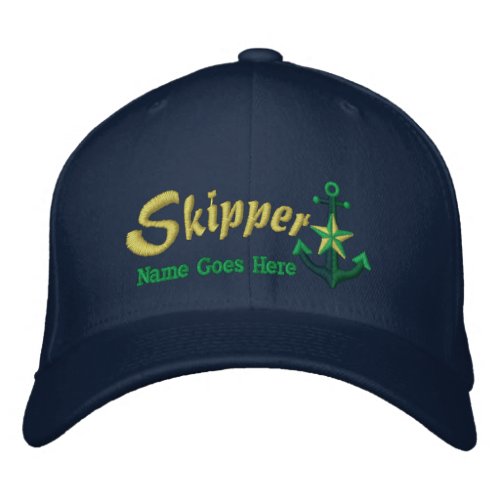 Skipper Your Name Large Star Anchor Embroidered Baseball Hat