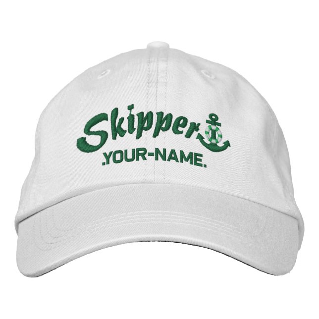 Skipper Your Name Lifesaver Anchor Embroidered Baseball Hat (Front)