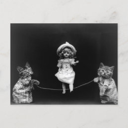 Skipping Doll &amp; Kittens Postcard
