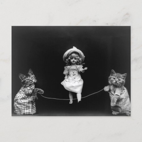 Skipping Doll  Kittens Postcard