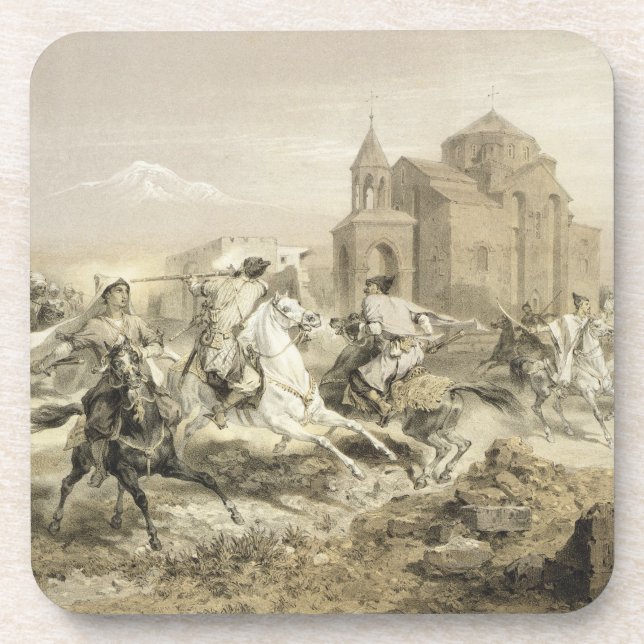 Skirmish of Persians and Kurds in Armenia, plate 1 Drink Coaster (Front)