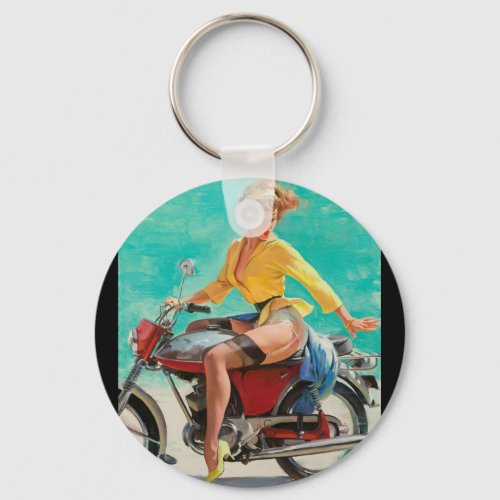 Skirting the Issue Pin Up Art Keychain