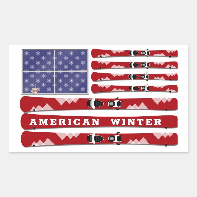 Skis and Snowflakes USA Flag for Winter Rectangular Sticker (Front)