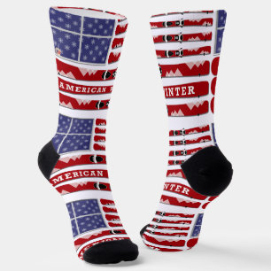 Skis and Snowflakes USA Flag Socks