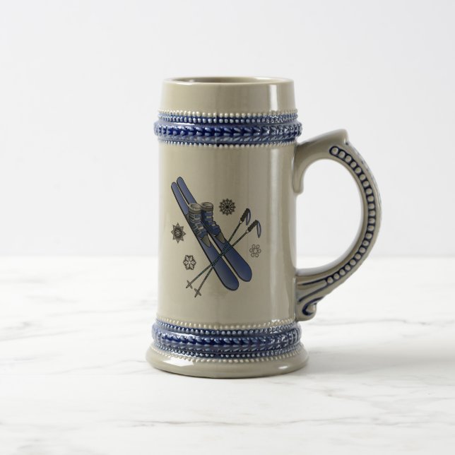 Skis, Boots, Poles and Snowflakes Beer Stein (Right)