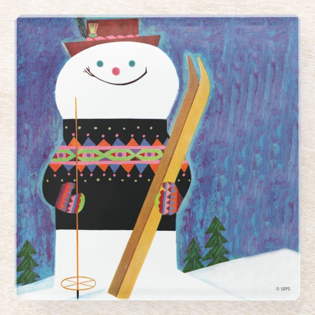 Skis for Snowman Glass Coaster (Front)