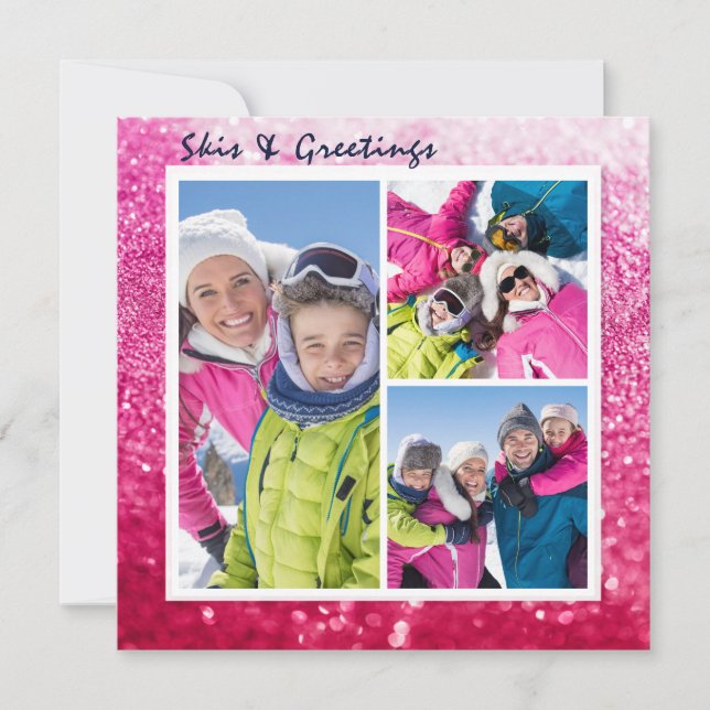 Skis & Greetings Christmas Chic Glitter 3 Photo (Front)
