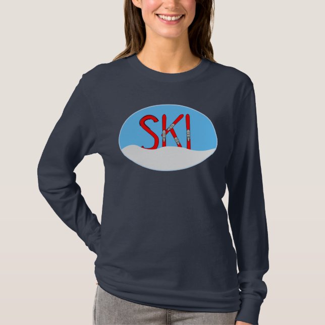 Skis Snow Oval T-Shirt (Front)