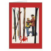 Skis Standing Up in Snow by Couple Poster (Front)