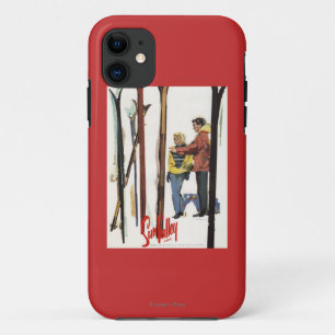 Skis Standing Up in Snow by Couple Poster iPhone 11 Case