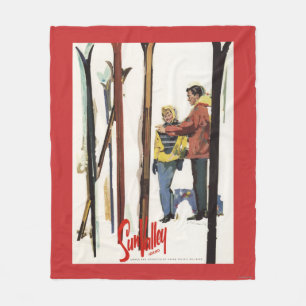 Skis Standing Up in Snow by Couple Poster Fleece Blanket