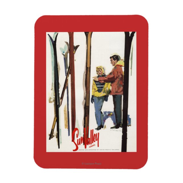 Skis Standing Up in Snow by Couple Poster Magnet (Vertical)