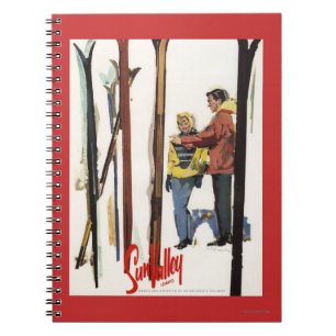 Skis Standing Up in Snow by Couple Poster Notebook