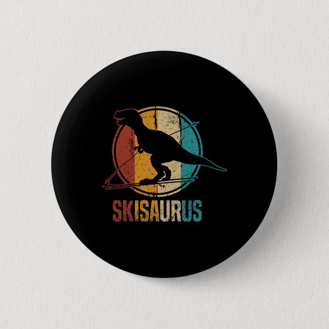 Skisaurus Funny Skiing Dino Ski Dinosaur Skiing Di Button (Front)