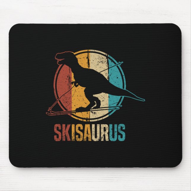 Skisaurus Funny Skiing Dino Ski Dinosaur Skiing Di Mouse Pad (Front)