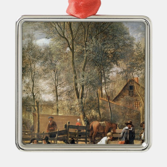 Skittle Players outside an Inn, c.1660-63 Metal Ornament (Front)